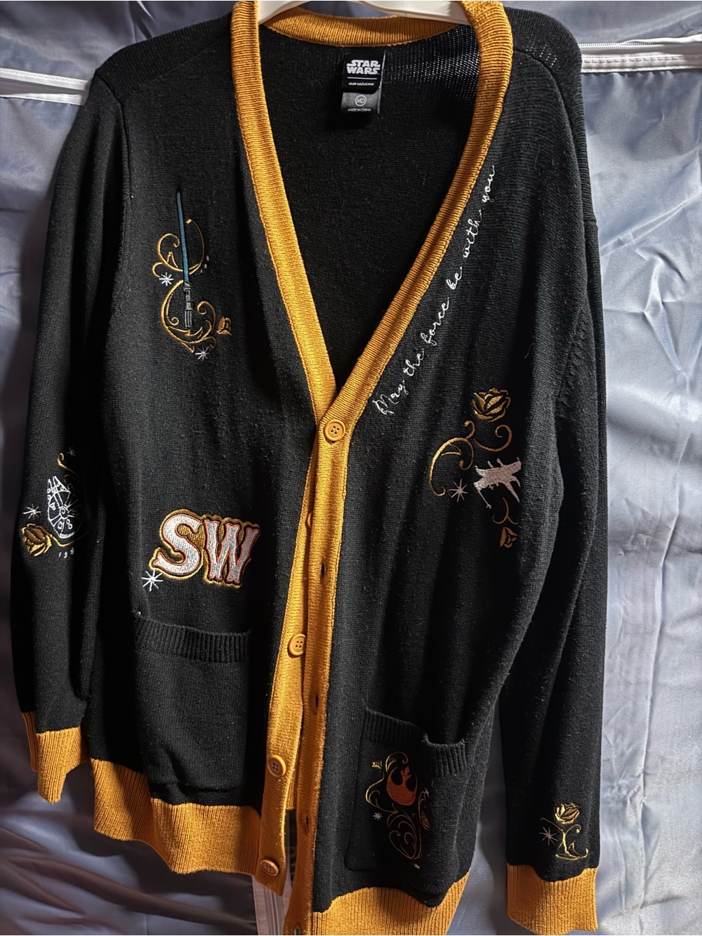 Star Wars Black & Gold Embroidered Women’s Cardigan Sweater